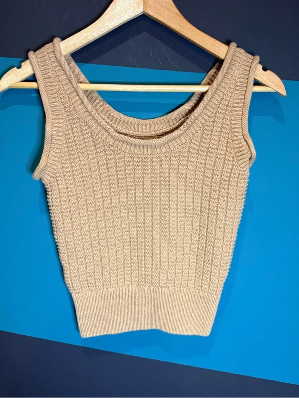 Quince 100% Organic Cotton Waffle Cropped Sweater Tank Coastal cropped Fit XS - Picture 3 of 13